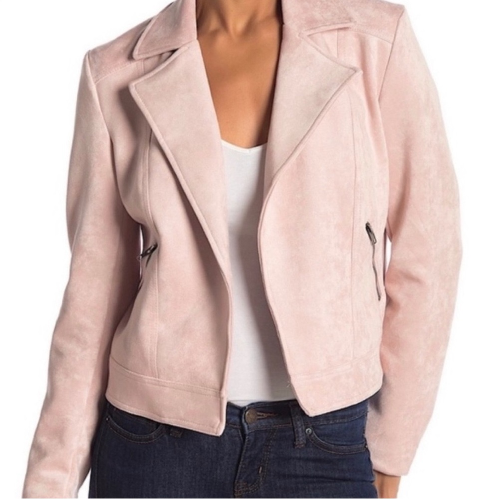 PHILOSOPHY Women's Faux Vegan Suede Pink Moto Jacket Cropped